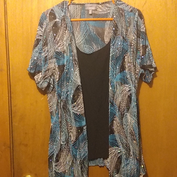 Essentials Size 1X Sparklee Mini Accordion Pleat Disco Wedding Party Top Blouse - Picture 2 of 12